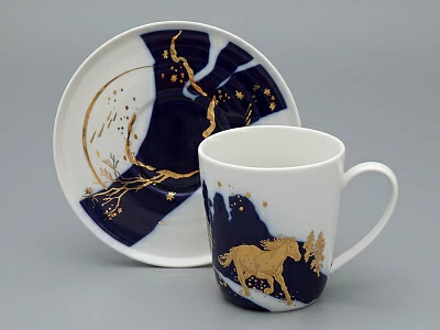 Чашка с блюдцем чайная, форма Колокол рисунок Зимняя дорога, арт. 81.34078.00.1