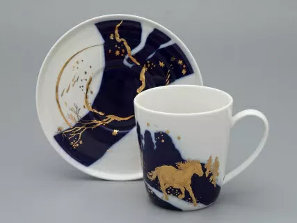 Чашка с блюдцем чайная, форма Колокол рисунок Зимняя дорога, арт. 81.34078.00.1, 