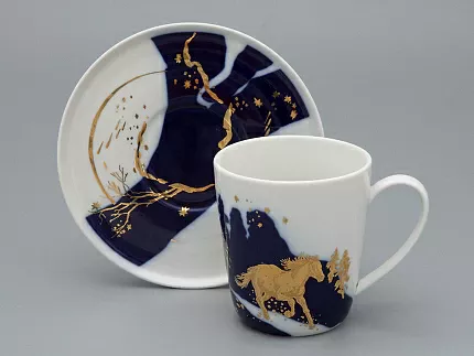 Чашка с блюдцем чайная, форма Колокол рисунок Зимняя дорога, арт. 81.34078.00.1