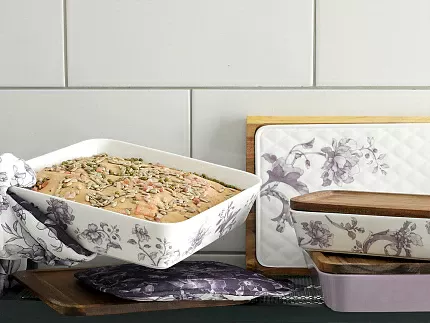 Салатник большого размера с деревянной крышкой форма Стандартная, рисунок Monplaisir Violet в упаковке арт 42.00063.00.1