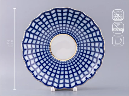 Сухарница форма Тюльпан рисунок Кобальтовая клетка арт. 80.03707.00.1,  Сухарница форма Тюльпан рисунок Кобальтовая клетка арт. 80.03707.00.1,