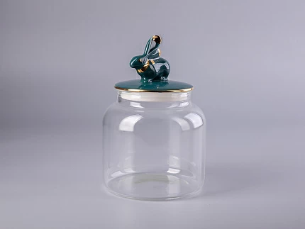 Подарочный набор Банка с фарфоровой крышкой Кролик изумруд арт. 14.10075.07
