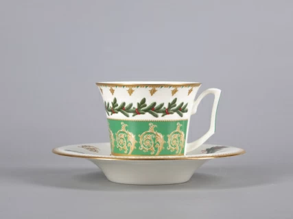 Чашка с блюдцем чайная 210 мл форма Юлия рисунок Еловые веточки арт. 81.30700.00.1, 