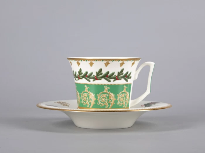 Чашка с блюдцем чайная 210 мл форма Юлия рисунок Еловые веточки арт. 81.30700.00.1, 