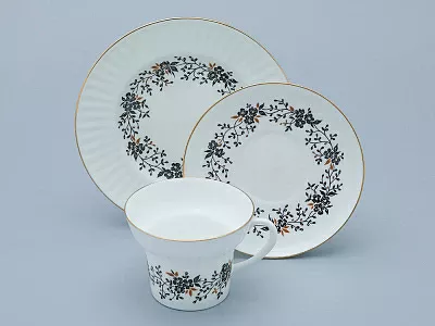 Трехпредметный комплект чайный форма Волна рисунок Тонкие веточки 155 мл арт. 81.14404.00.1