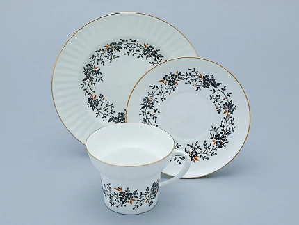 Трехпредметный комплект чайный форма Волна рисунок Тонкие веточки 155 мл арт. 81.14404.00.1