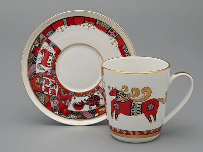 Чашка с блюдцем чайная 300 мл форма Колокол рисунок Красный конь арт.81.34079.00.1