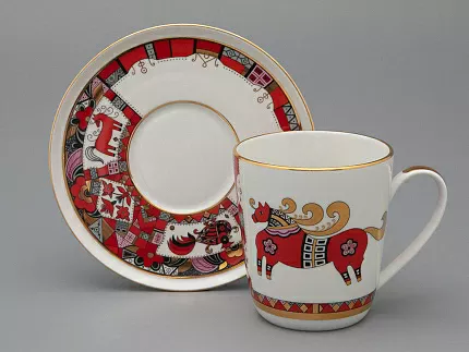 Чашка с блюдцем чайная 300 мл форма Колокол рисунок Красный конь арт.81.34079.00.1