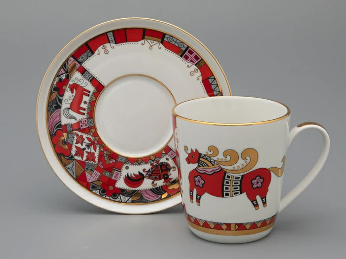 Чашка с блюдцем чайная 300 мл форма Колокол рисунок Красный конь арт.81.34079.00.1, 