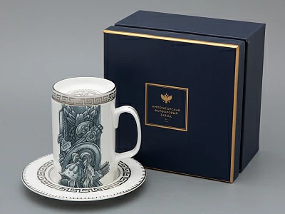 Подарочный набор Бокал с блюдцем и крышкой форма Топ рисунок Слава Веков платина, арт. 81.33063.00.1