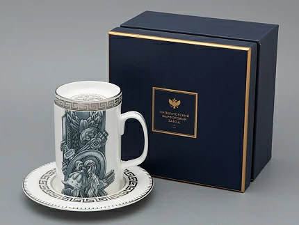 Подарочный набор Бокал с блюдцем и крышкой форма Топ рисунок Слава Веков платина, арт. 81.33063.00.1