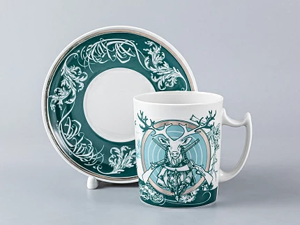 Подарочный набор (бокал/блюдце) форма Снежное утро рисунок  Мужские истории. Охота, арт. 81.28430.00.1