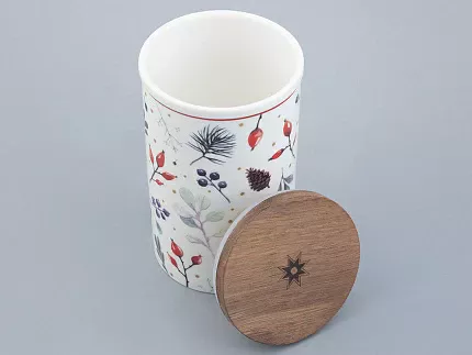 Банка с деревянной крышкой (высокая 165мм) форма Стандартная рисунок Календа арт. 42.00040.00.1