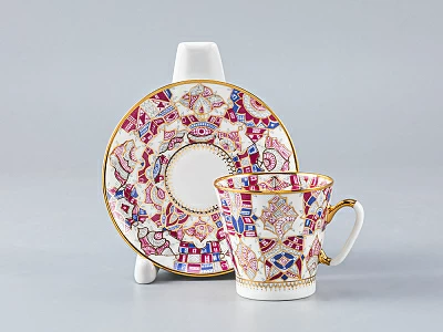 Чашка с блюдцем кофейная 80 мл.,  форма Черный кофе, рисунок Розовые узоры арт. 81.14681.00.1