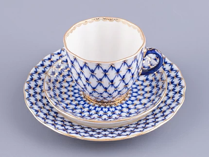 Трехпредметный комплект кофейный форма Тюльпан рисунок Кобальтовая сетка 140 мл арт. 81.10104.00.1