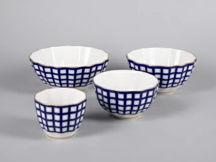 Комплект салатников форма Тюльпан рисунок Кобальтовая клетка арт. 81.30807.00.1, 