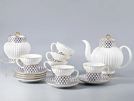 Сервиз чайный Волна Кобальтовая сетка, 6 персон 14 предметов, арт. 81.20894.00.1