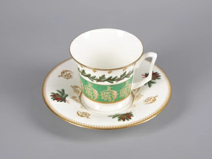 Чашка с блюдцем чайная 210 мл форма Юлия рисунок Еловые веточки арт. 81.30700.00.1, 