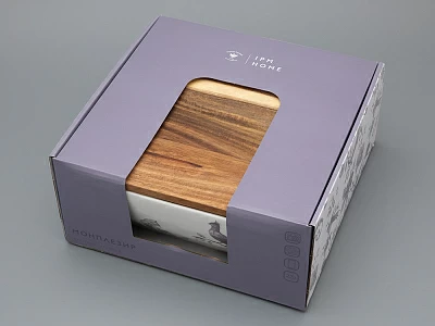 Салатник большого размера с деревянной крышкой форма Стандартная, рисунок Monplaisir Violet в упаковке арт 42.00063.00.1