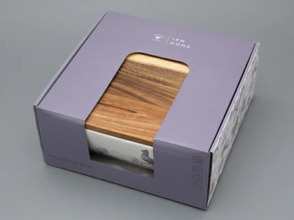 Салатник большого размера с деревянной крышкой форма Стандартная, рисунок Monplaisir Violet в упаковке арт 42.00063.00.1, 