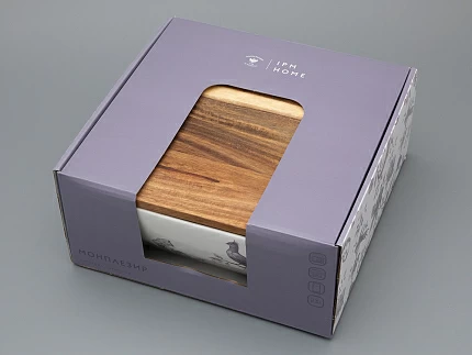 Салатник большого размера с деревянной крышкой форма Стандартная, рисунок Monplaisir Violet в упаковке арт 42.00063.00.1 Салатник большого размера с деревянной крышкой форма Стандартная, рисунок Monplaisir Violet в упаковке арт 42.00063.00.1