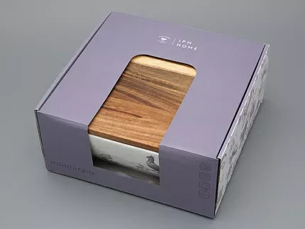 Салатник большого размера с деревянной крышкой форма Стандартная, рисунок Monplaisir Violet в упаковке арт 42.00063.00.1