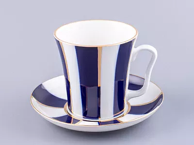 Бокал с блюдцем 360 мл форма Ленинградский рисунок Кобальтовые полосы арт. 81.14856.00.1