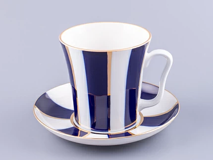 Бокал с блюдцем 360 мл форма Ленинградский рисунок Кобальтовые полосы арт. 81.14856.00.1 Бокал с блюдцем 360 мл форма Ленинградский рисунок Кобальтовые полосы арт. 81.14856.00.1