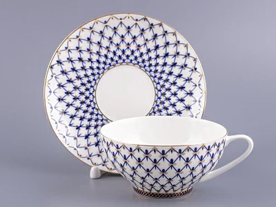 Чашка с блюдцем чайная 300 мл форма Купольная рисунок Кобальтовая сетка арт. 81.18456.00.1