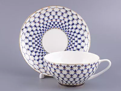 Чашка с блюдцем чайная 300 мл форма Купольная рисунок Кобальтовая сетка арт. 81.18456.00.1