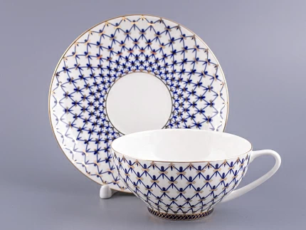 Чашка с блюдцем чайная 300 мл форма Купольная рисунок Кобальтовая сетка арт. 81.18456.00.1