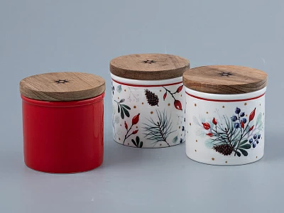 Набор банок  с деревянной крышкой ( 3 предм. малого размера) форма Стандартная рисунок Календа арт. 42.00041.00.1