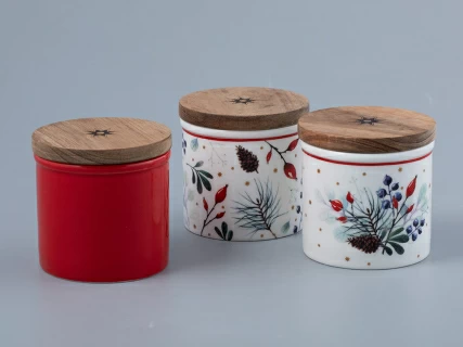 Набор банок  с деревянной крышкой ( 3 предм. малого размера) форма Стандартная рисунок Календа арт. 42.00041.00.1,  Набор банок  с деревянной крышкой ( 3 предм. малого размера) форма Стандартная рисунок Календа арт. 42.00041.00.1,