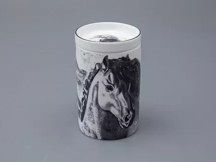 Бокал с блюдцем и крышкой 400 мл в подарочной упаковке, форма top рисунок Черный мустанг, арт 81.34276.00.1