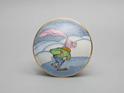 Туалетная коробочка форма Круглая рисунок Зима. Заяц арт. 81.31060.00.1