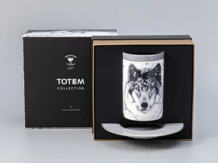 Бокал с блюдцем Тотем в подарочной упаковке, рисунок Волк, арт. 81.28374.00.1,  Бокал с блюдцем Тотем в подарочной упаковке, рисунок Волк, арт. 81.28374.00.1,