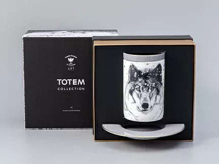 Бокал с блюдцем Тотем в подарочной упаковке, рисунок Волк, арт. 81.28374.00.1