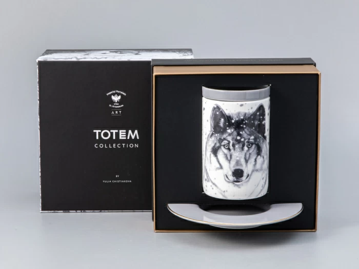 Бокал с блюдцем Тотем в подарочной упаковке, рисунок Волк, арт. 81.28374.00.1,  Бокал с блюдцем Тотем в подарочной упаковке, рисунок Волк, арт. 81.28374.00.1,