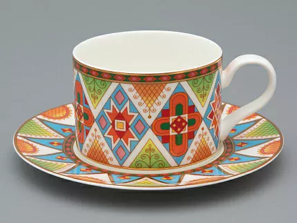 Чашка с блюдцем 250 мл форма Премиум, рисунок Петушки-гребешки, арт 81.33559.00.1