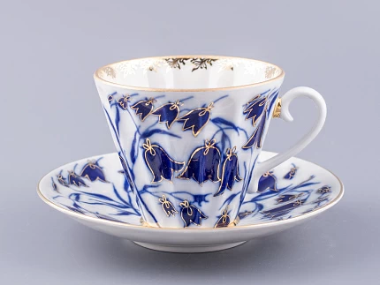 Чашка с блюдцем чайная 235 мл форма Лучистая рисунок Колокольчики арт. 81.10520.00.1