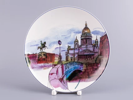 Декоративная тарелка 195 мм форма Эллипс рисунок Санкт-Петербург. Синий мост арт. 80.88387.00.1, 
