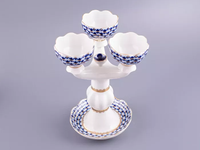 Подсвечник Трехрожковый Тюльпан Кобальтовая сетка арт. 80.07627.00.1, 