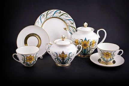 Сервиз чайный форма Весенняя, рисунок Золотой Нарцисс на 6 персон, 20 предметов, арт 61.21040.00.1 Сервиз чайный форма Весенняя, рисунок Золотой Нарцисс на 6 персон, 20 предметов, арт 61.21040.00.1