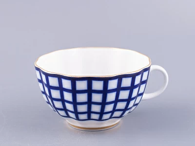 Чашка с блюдцем чайная 250 мл форма Тюльпан рисунок Кобальтовая клетка арт. 81.14860.00.1