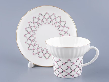 Чашка с блюдцем кофейная 155 мл форма Волна рисунок Розовая сетка арт. 81.14621.00.1