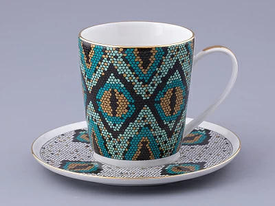 Чашка с блюдцем чайная. форма Колокол. рисунок Боа зеленый, арт. 81.32687.00.1