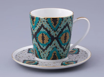 Чашка с блюдцем чайная. форма Колокол. рисунок Боа зеленый, арт. 81.32687.00.1, 