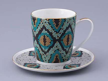 Чашка с блюдцем чайная. форма Колокол. рисунок Боа зеленый, арт. 81.32687.00.1 Чашка с блюдцем чайная. форма Колокол. рисунок Боа зеленый, арт. 81.32687.00.1