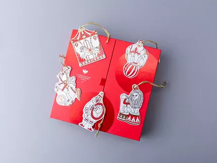 Елочные игрушки 5шт в подарочной упаковке, рисунок Гранд цирк, арт 81.34385.00.1