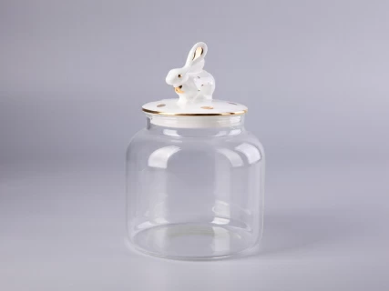 Подарочный набор Банка с фарфоровой крышкой Кролик золото арт. 14.10077.07, 